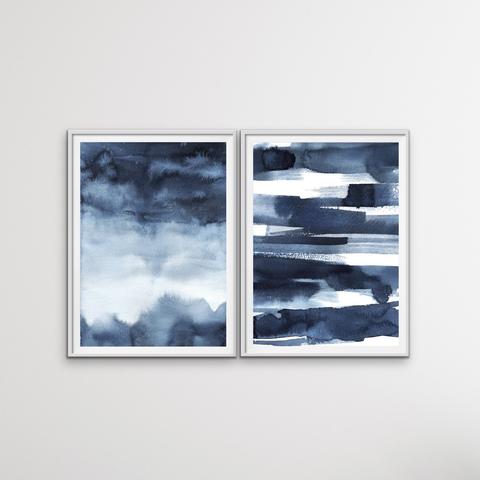 Calm Two Piece Hamptons Blue Watercolour Wall Art Prints Artwork 2xa3 Qubyk Usa