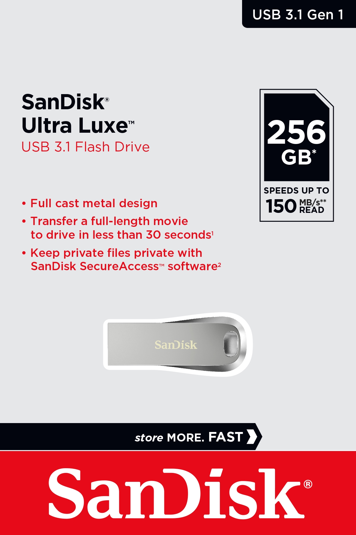 Sandisk Sdcz74-256g-g46 256g Ultra Luxe Pen Drive 150mb Usb 3.0 Metal