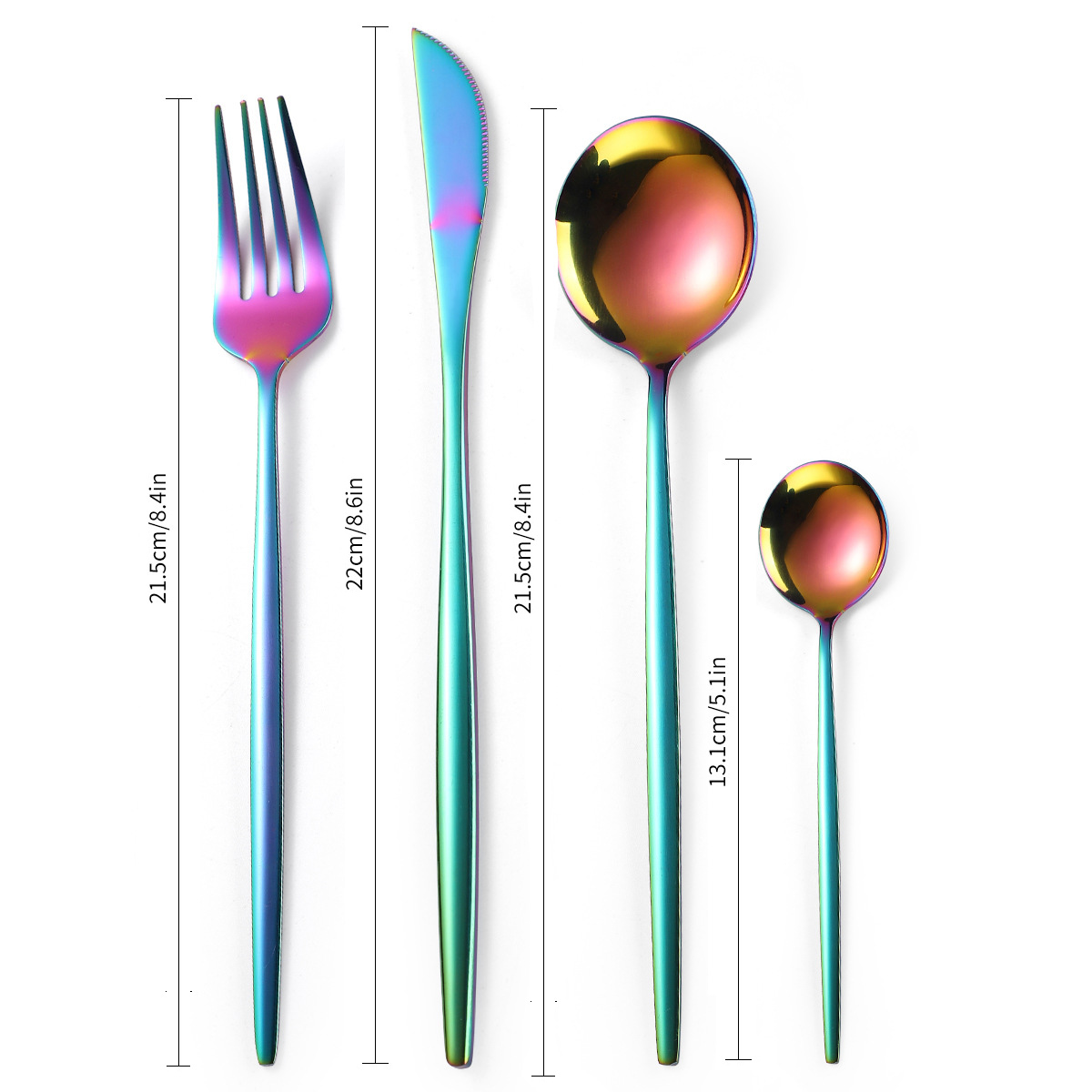16-piece Stainless Steel Rainbow Color Set Knife Fork Spoon Flatware Set Cutlery Set