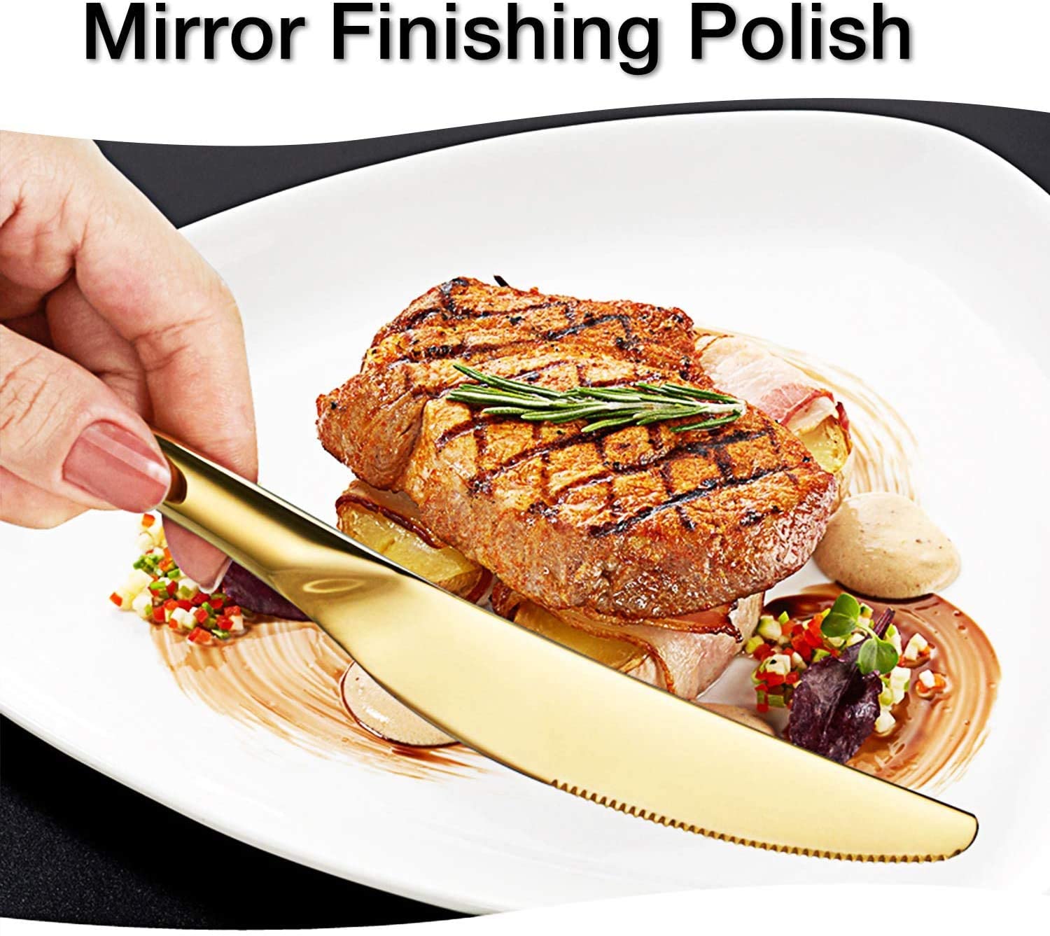 24-piece Stainless Steel Gold Set Knife Fork Spoon Flatware Set Cutlery Set Mirror Finish