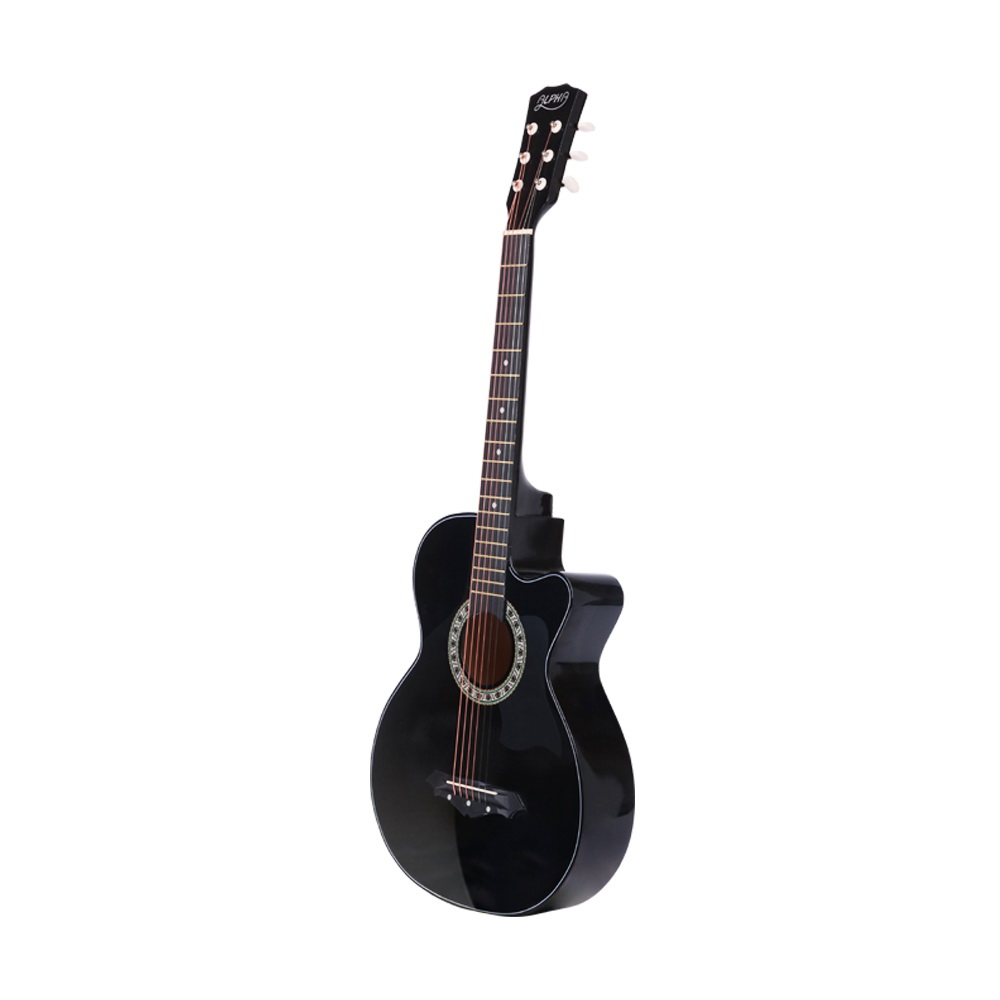 Alpha 38 Inch Wooden Acoustic Guitar With Accessories Set Black