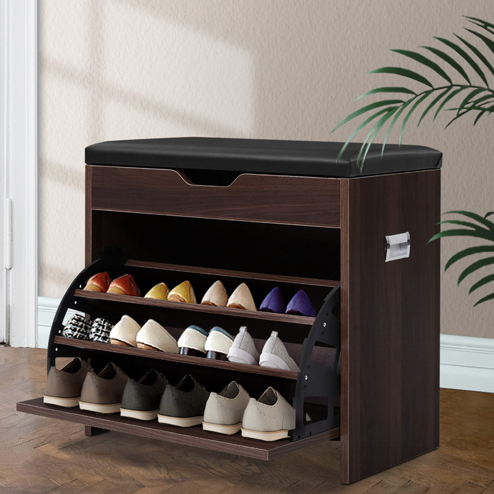 Artiss 12 Pairs Shoe Cabinet Organiser Wooden Storage Bench Stool