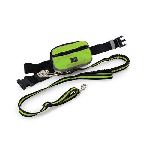 Jogging Dog Leash Kit Adjustable Green Belt Bag Hand Free Walking Lead 1 item
