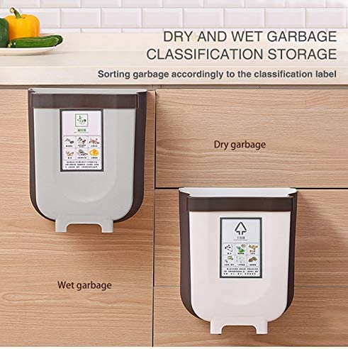 Hanging Trash Can Collapsible Small Garbage Waste Bin for Kitchen Cabinet Door (grey)