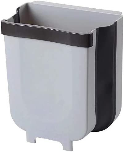 Hanging Trash Can Collapsible Small Garbage Waste Bin for Kitchen Cabinet Door (grey)