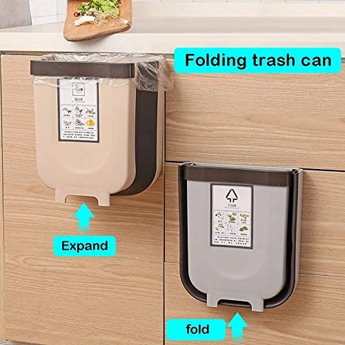 Hanging Trash Can Collapsible Small Garbage Waste Bin for Kitchen Cabinet Door (grey)