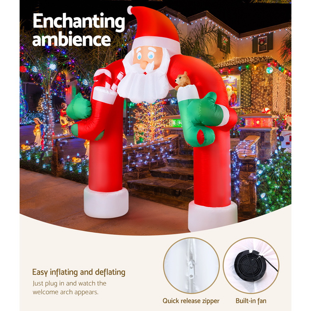 Jingle Jollys Christmas Inflatable Santa Archway 2.3m Outdoor Decorations Lights