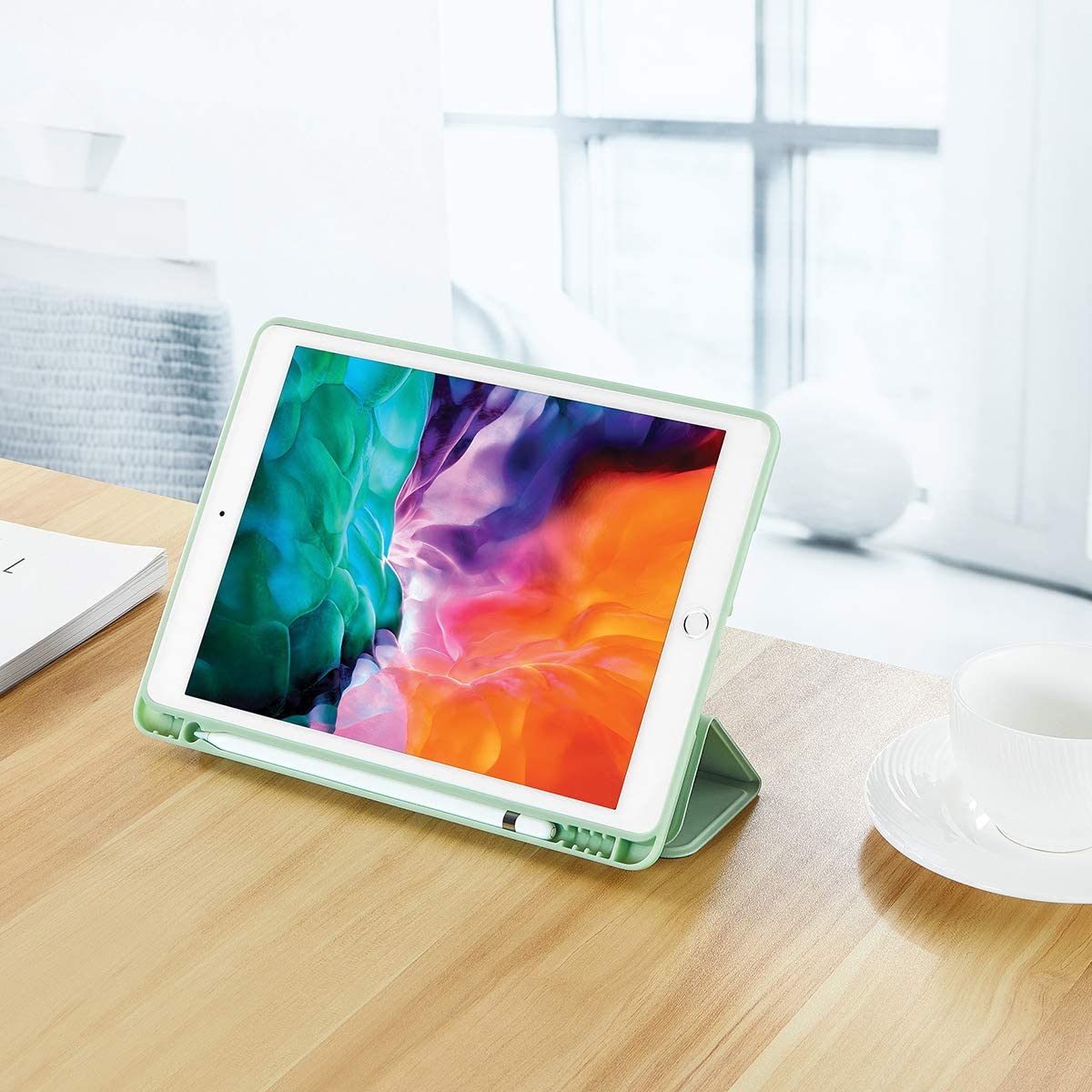 Ipad 10.2 2019 7th Pencil Holder Slim Smart Tpu Soft Case Green
