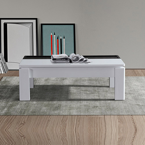Coffee Table High Gloss Finish Lift Up Top Mdf Black and White Colour Interior Storage