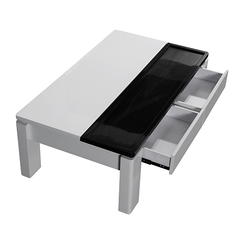 Coffee Table High Gloss Finish Lift Up Top Mdf Black and White Colour Interior Storage