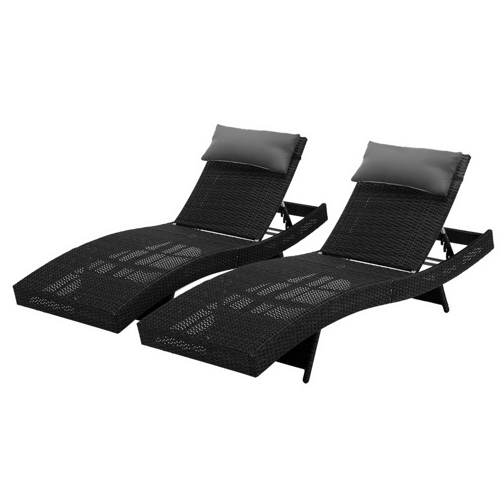 Gardeon Outdoor Sun Lounge Setting Wicker Lounger Day Bed Rattan Patio Furniture Black