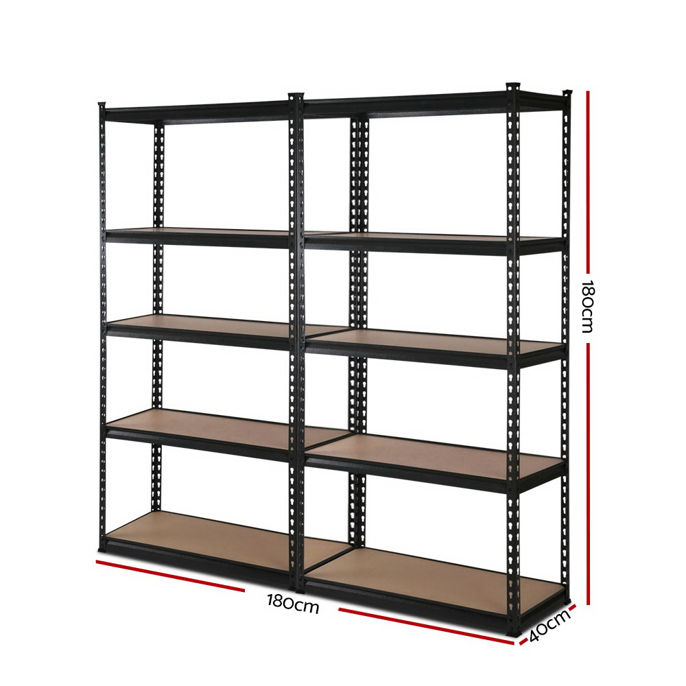 2x1.8m 5-shelves Steel Warehouse Shelving Racking Garage Storage Rack Black