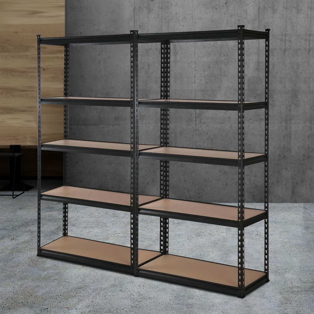 2x1.8m 5-shelves Steel Warehouse Shelving Racking Garage Storage Rack Black
