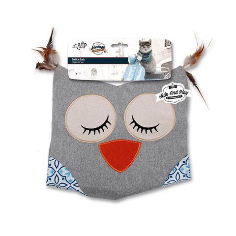 Cat Sack Crinkle Toys Owl Hide Play Bag Teaser Vintage Grey 1 item