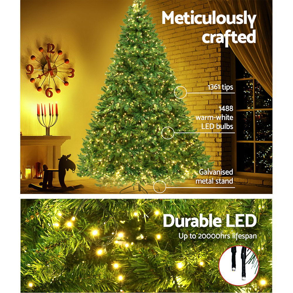 Jingle Jollys Christmas Tree 2.4m With 1488 Led Lights Warm White Green