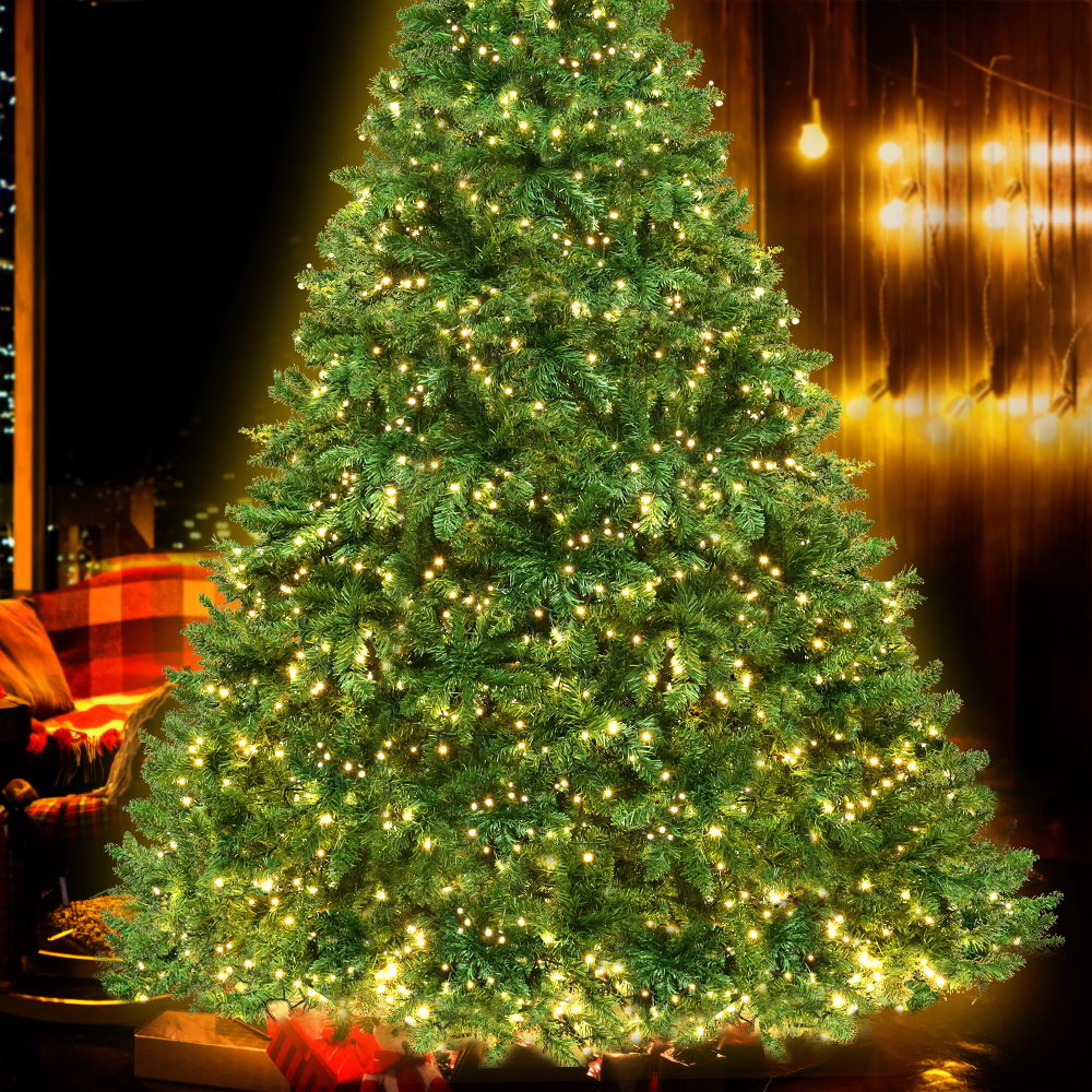 Jingle Jollys Christmas Tree 2.4m With 1488 Led Lights Warm White Green