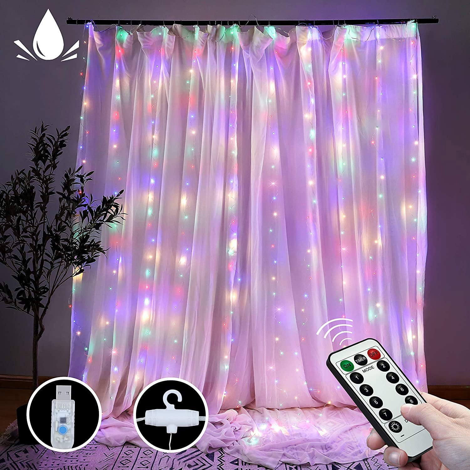 300 Leds Window Curtain Fairy Lights 8 Modes and Remote Control for Bedroom (multicolor 300 X 300cm)