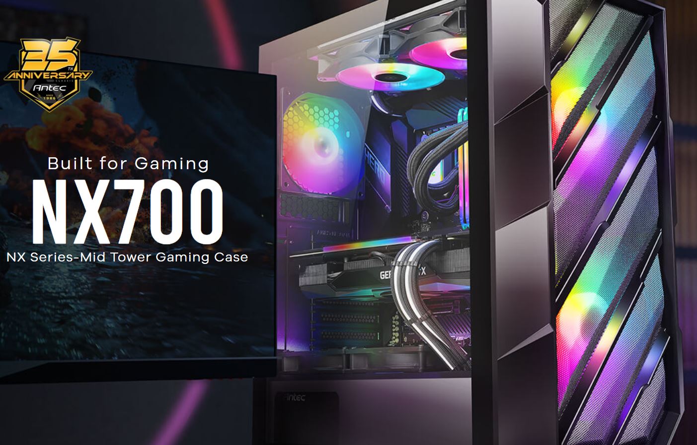 Antec Nx700 Atx 3x Argb Fans Meshed Front Panel Tempered Glass Led Control Button 360mm Radiator Front Support Gaming Case