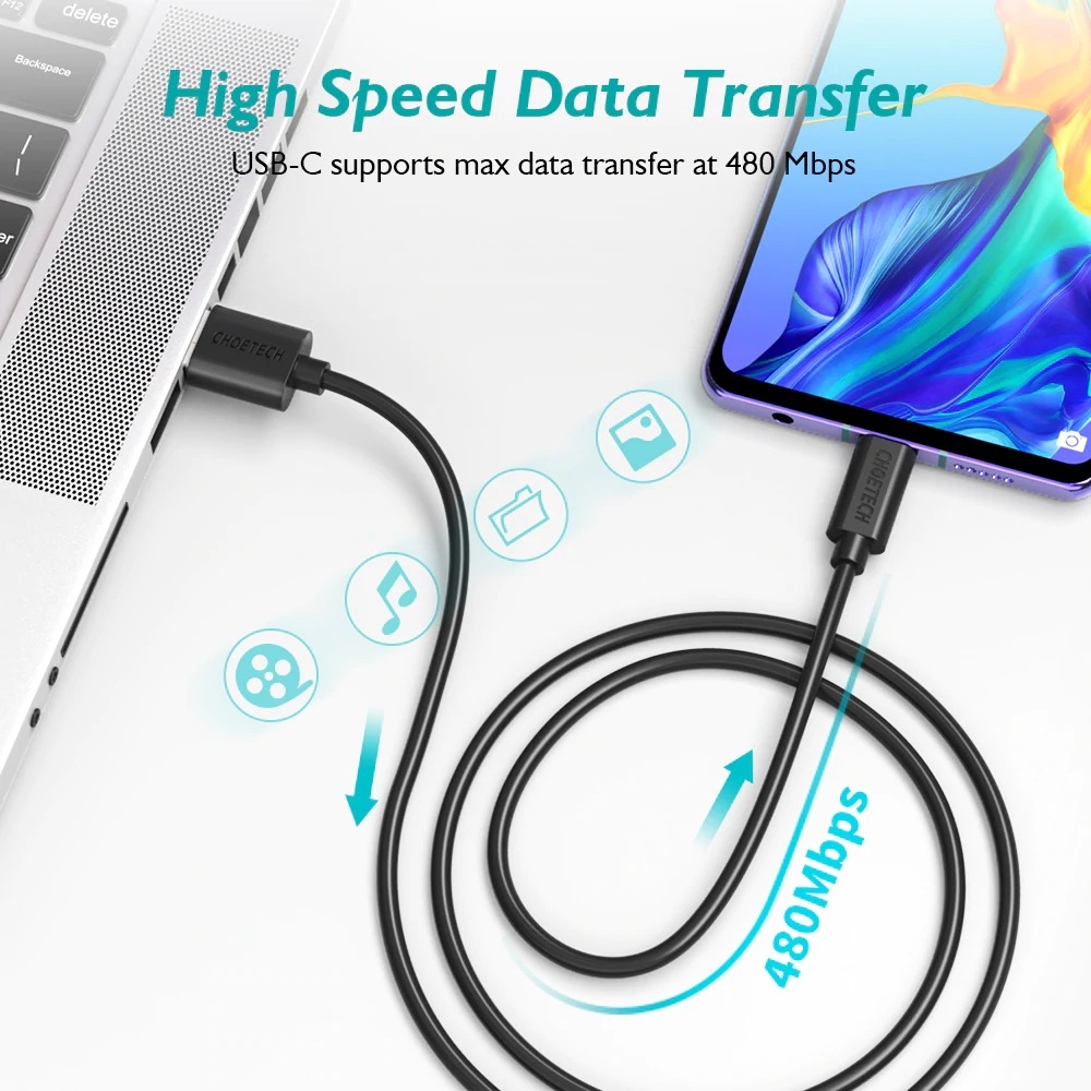 Choetech Ac0001 Usb-a to Usb-c Charge and Sync Cable 0.5m Black