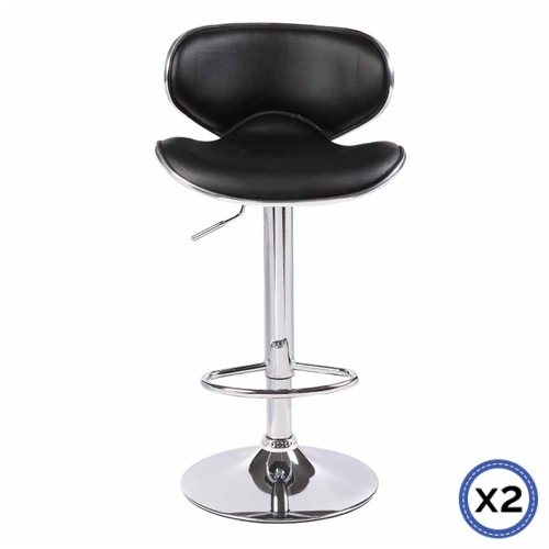 2x Black Bar Stools Faux Leather Mid High Back Adjustable Crome Base Gas Lift Swivel Chairs