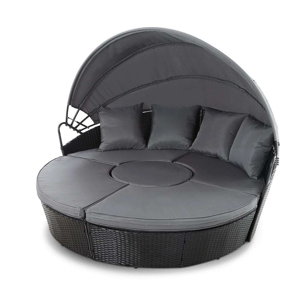 Gardeon Outdoor Lounge Setting Sofa Patio Furniture Wicker Garden Rattan Set Day Bed Black