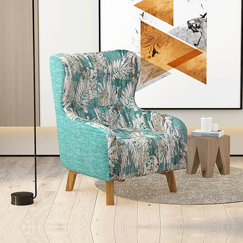 Armchair High Back Lounge Accent Chair Designer Printed Fabric Upholstery With Wooden Leg