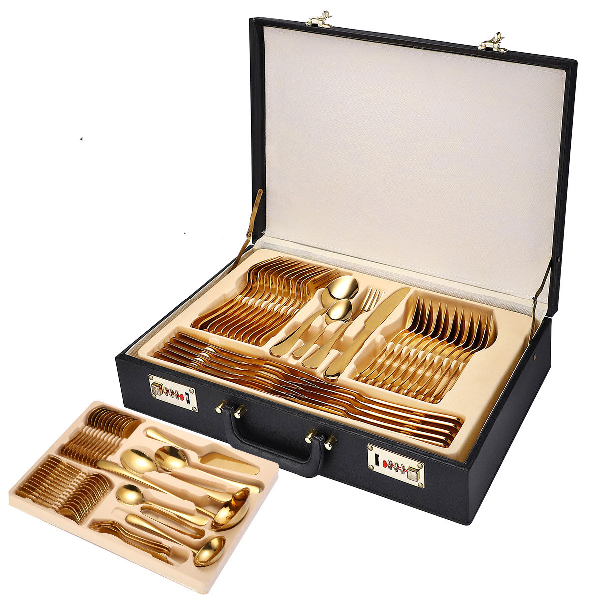 72-piece Stainless Steel Gold Set Knife Fork Spoon Flatware Set Cutlery Set 12 Sets