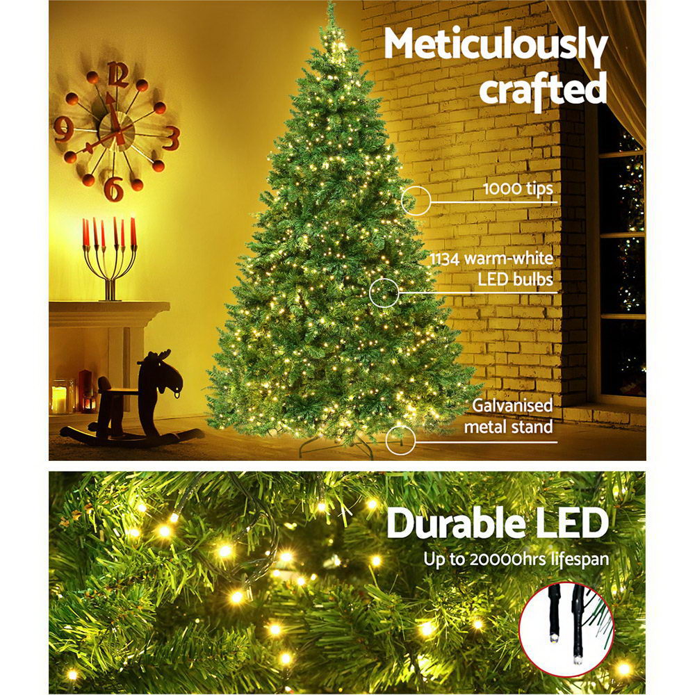 Jingle Jollys Christmas Tree 2.1m With 1134 Led Lights Warm White Green