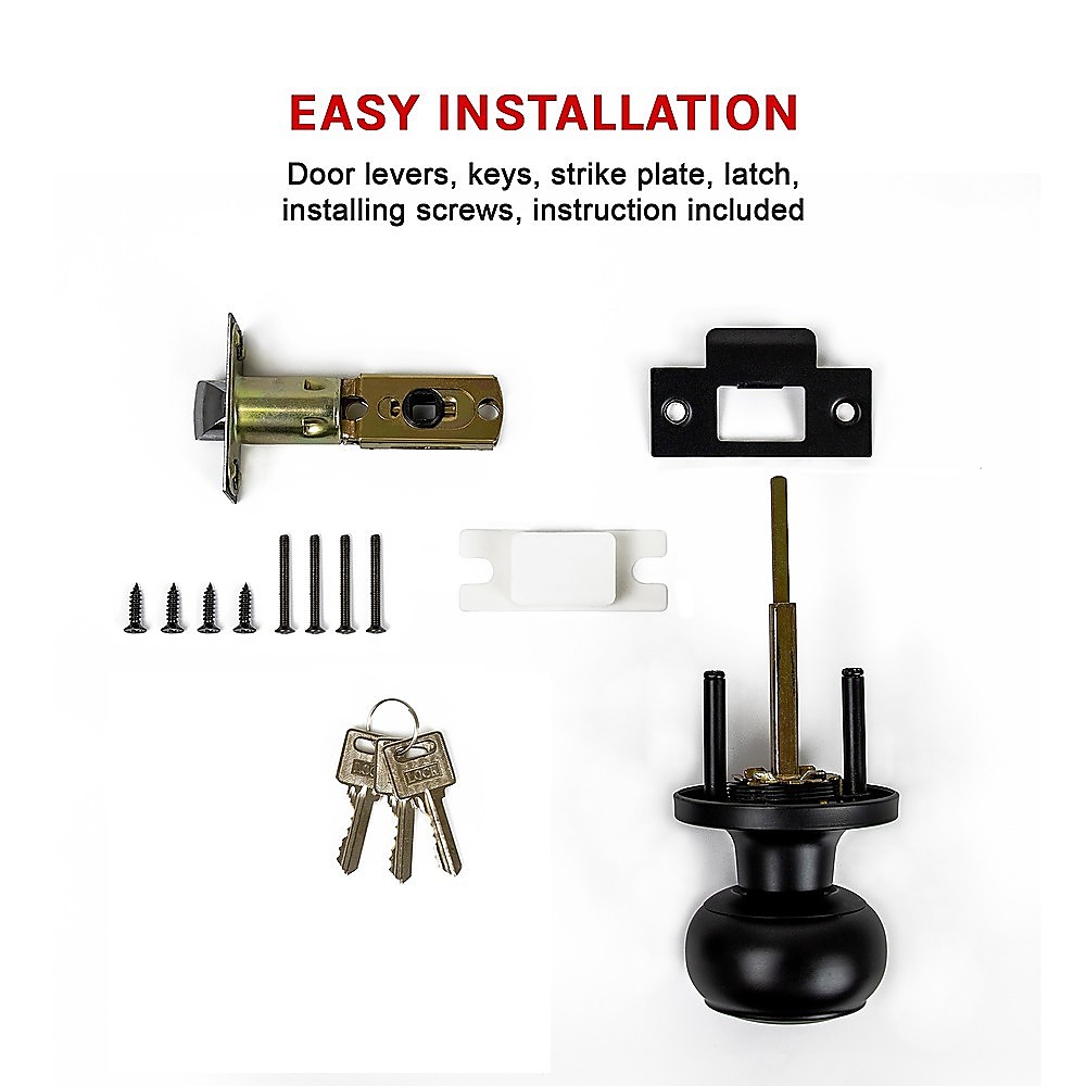 Door Handle Set Privacy Function Round Black