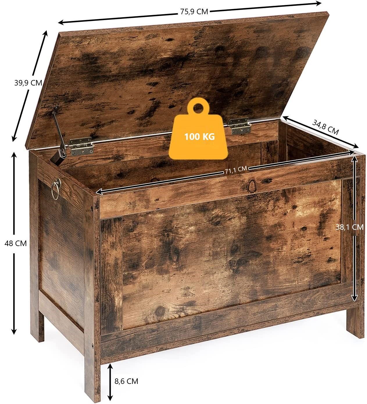 Wooden Sturdy Entryway Storage Bench With Safety Hinge