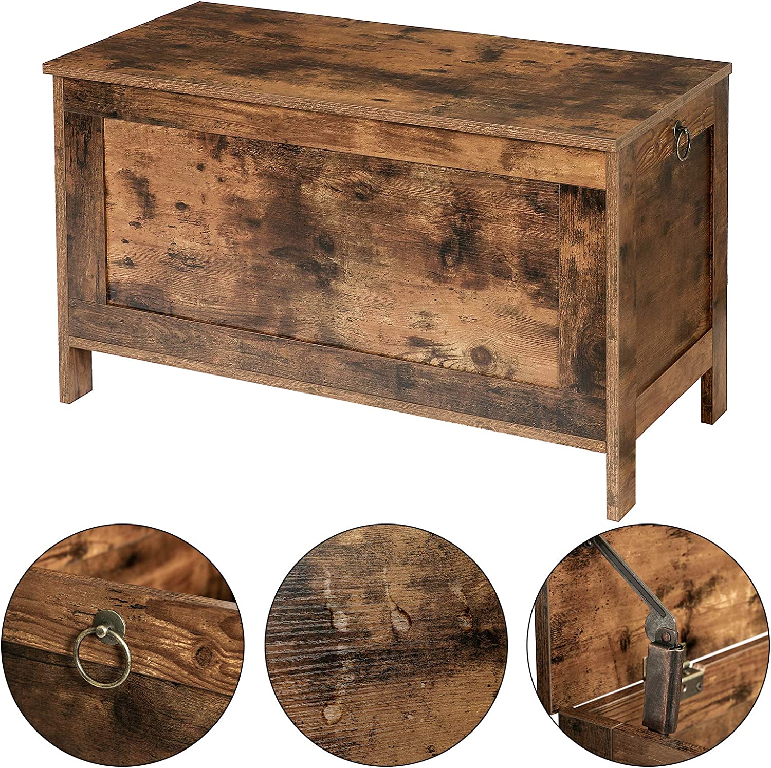Wooden Sturdy Entryway Storage Bench With Safety Hinge