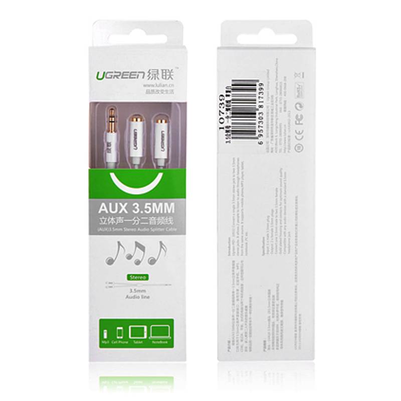 Ugreen Male to 2 X 3.5mm Female Slim Stereo Audio Y Splitter Cable 10739