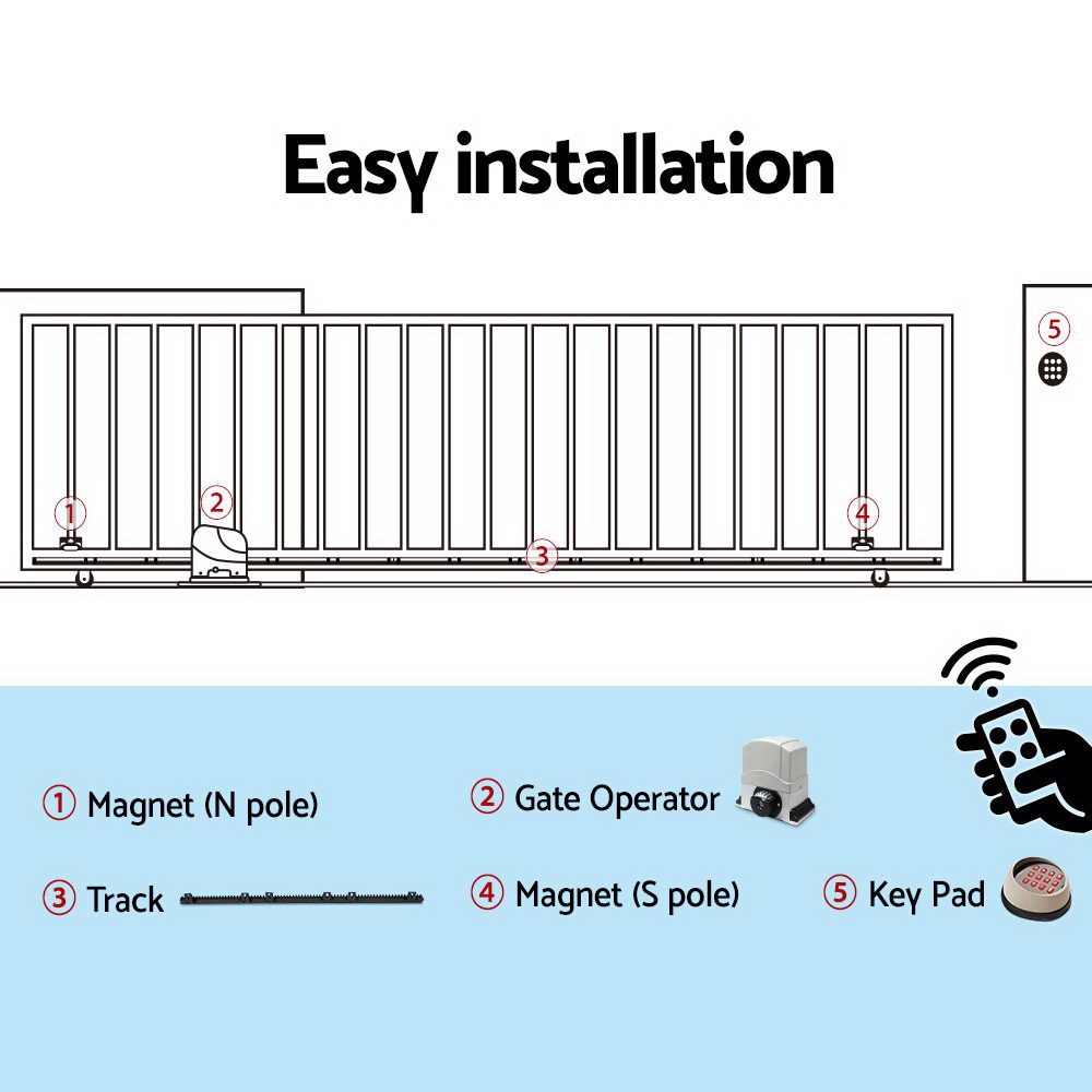 Auto Electric Sliding Gate Opener 1200kg Keypad 4m Rails
