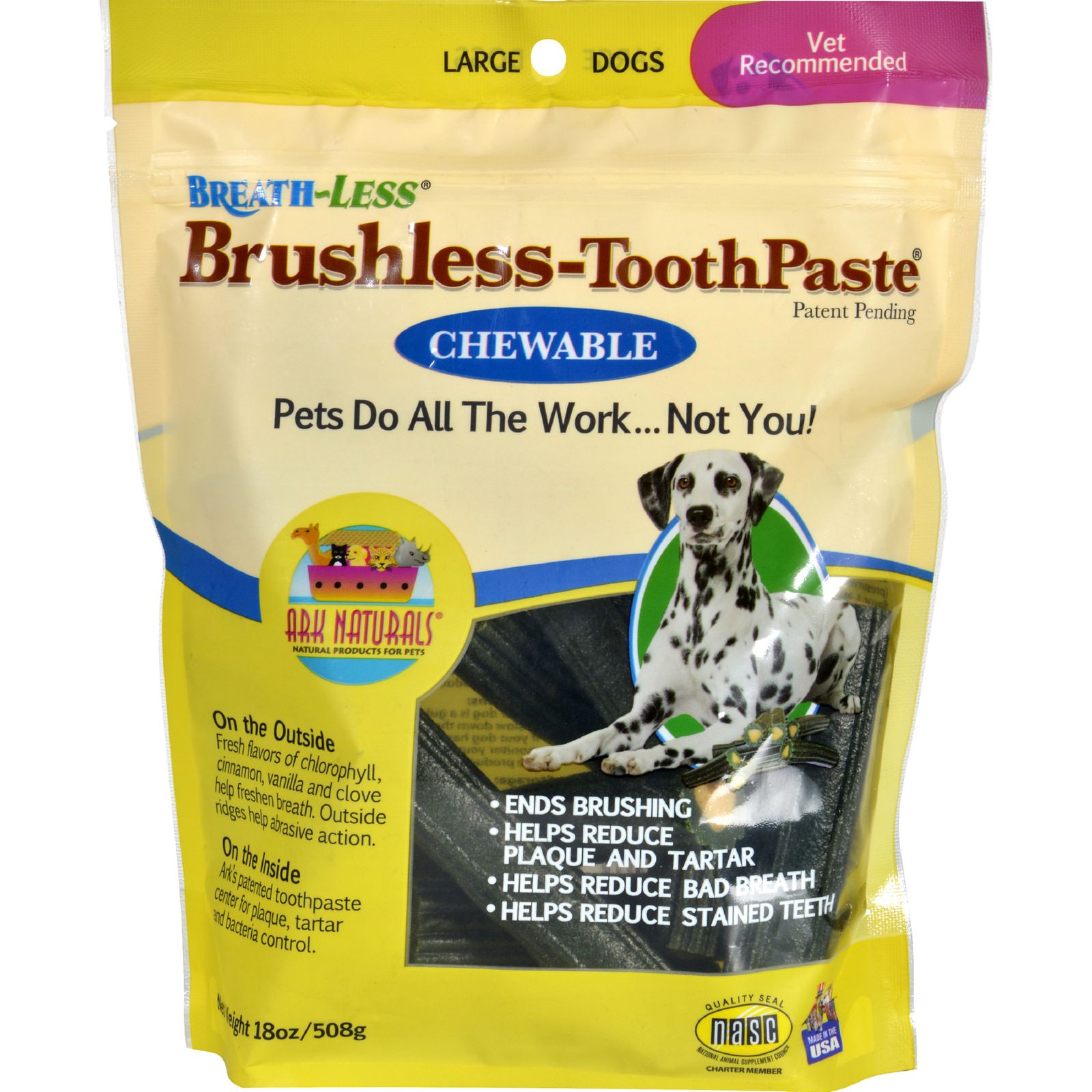 Ark Naturals Breath Less Brushless Toothpaste Chewable Large Dogs 18 Oz