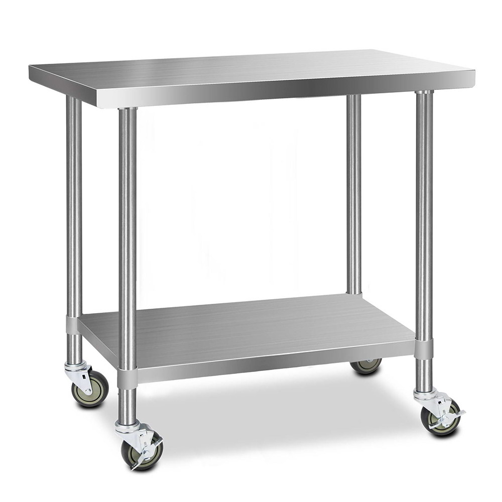 Cefito 430 Stainless Steel Kitchen Benches Work Bench Food Prep Table With Wheels 1219mm X 610mm