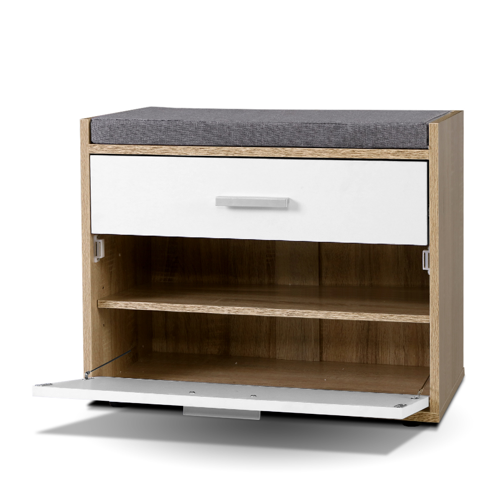 Artiss Shoe Cabinet Bench Shoes Storage Organiser Rack Fabric Seat Wooden Cupboard Up to 8 Pairs