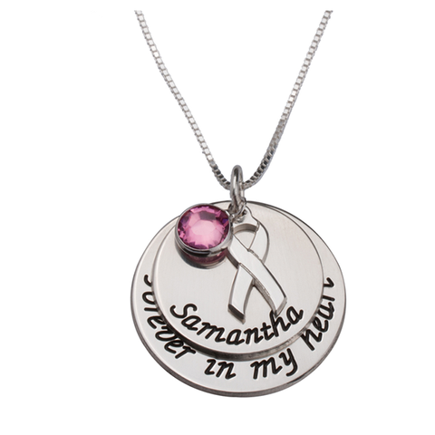 Pink Swarovski Breast Cancer Necklace With Engraved Name 1 item