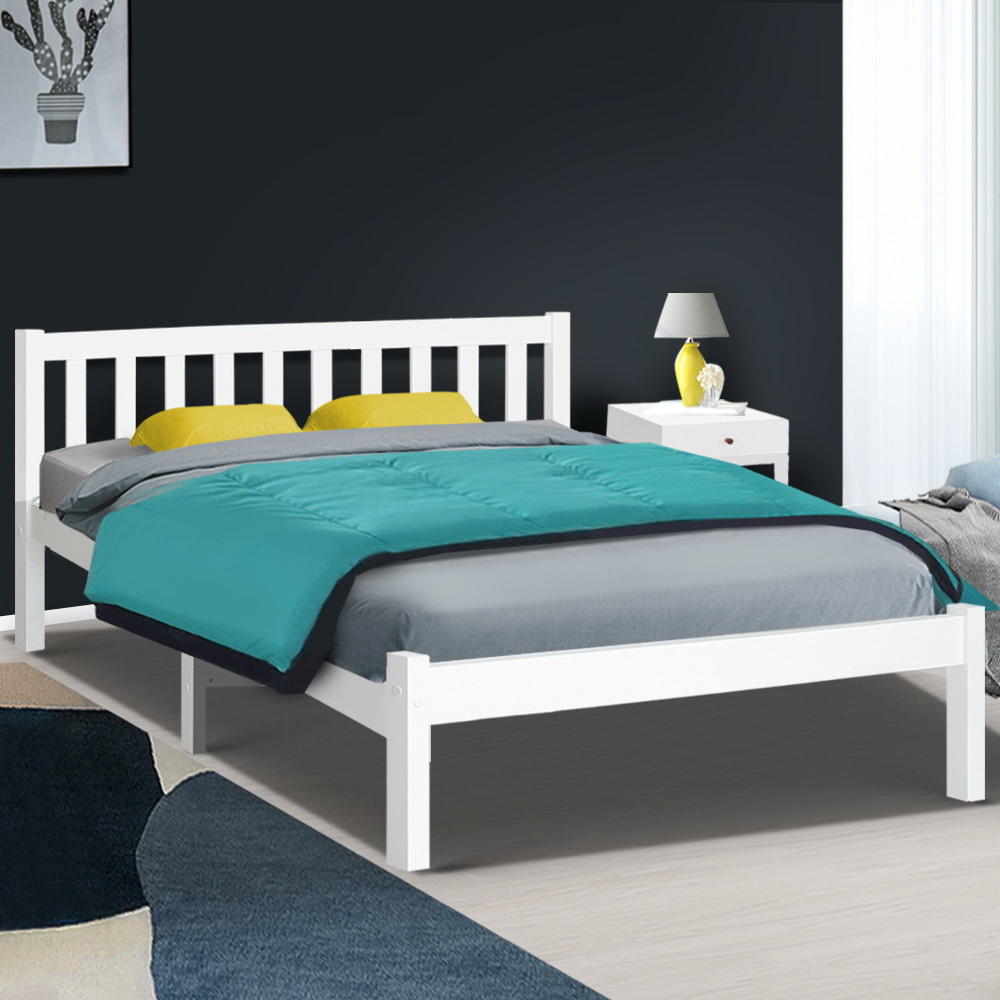 Artiss Double Full Size Wooden Bed Frame Sofie Pine Timber Mattress Base Bedroom