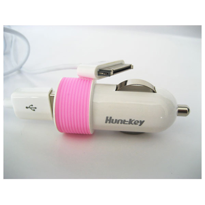 Huntkey Compact Car Charger for Ipad and Smart Phone 5v 2.1a With Mfi Cable - Pink (hkb01005021-0b)