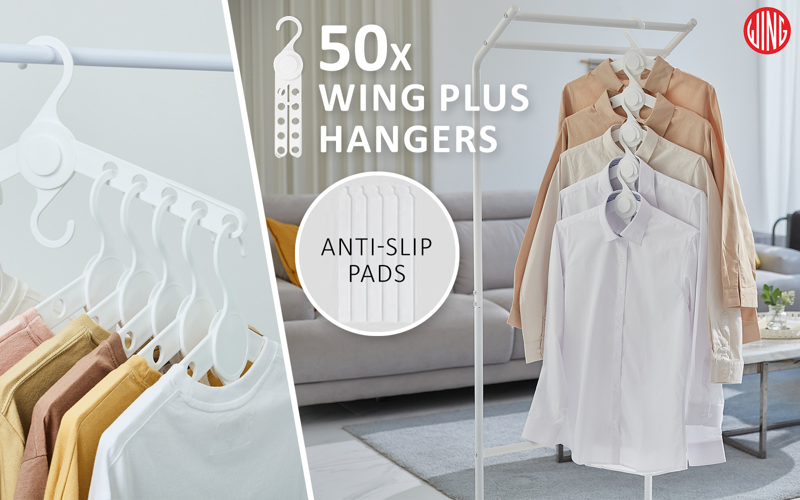 Wing 50 Set White Plus Hanger Multiple Clothes Rack Organizer Foldable