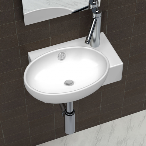 Ceramic Sink With Faucet & Overflow Hole - White 1 item