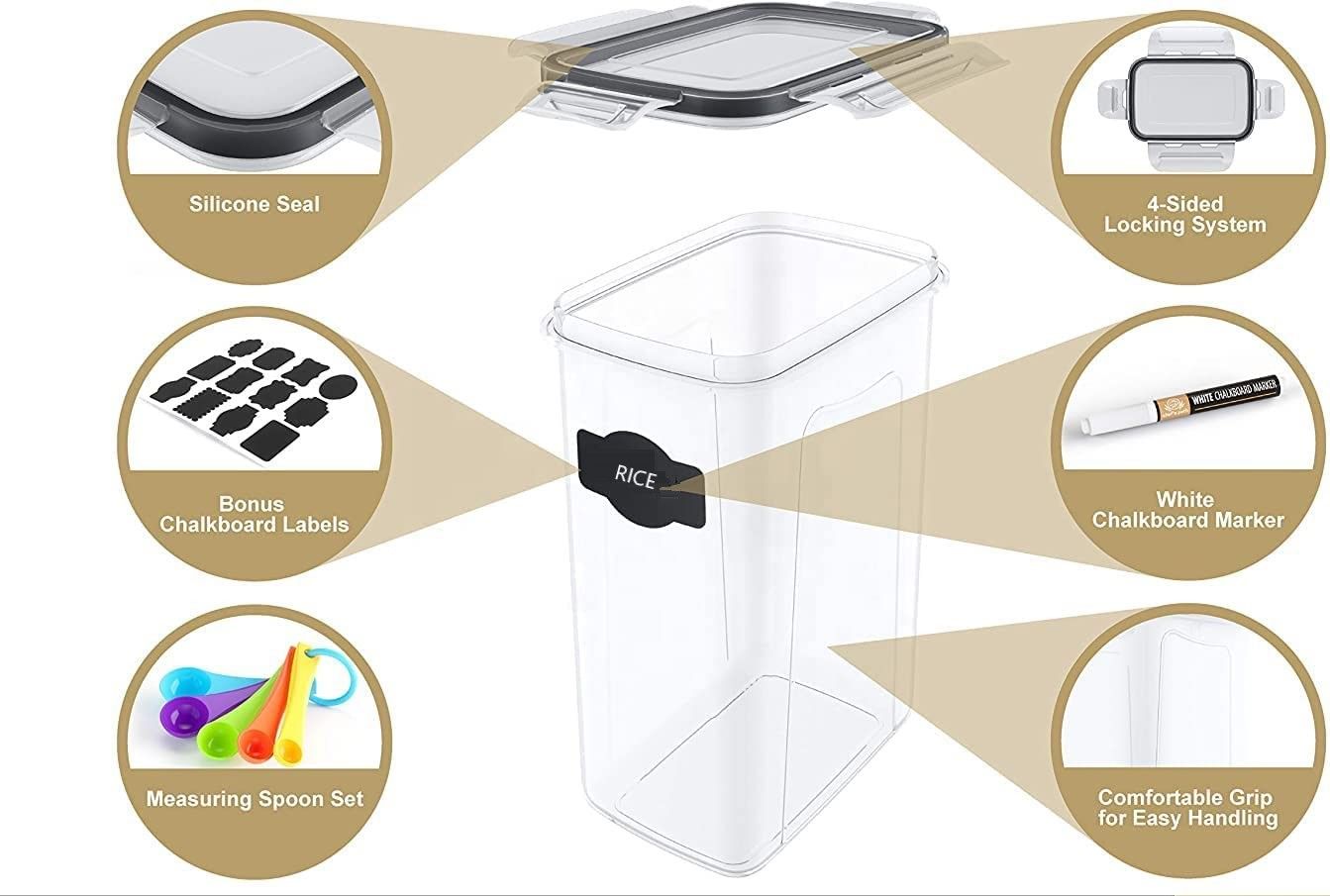 7 Pieces Plastic Bpa Free Food Storage Containers for Kitchen (black)