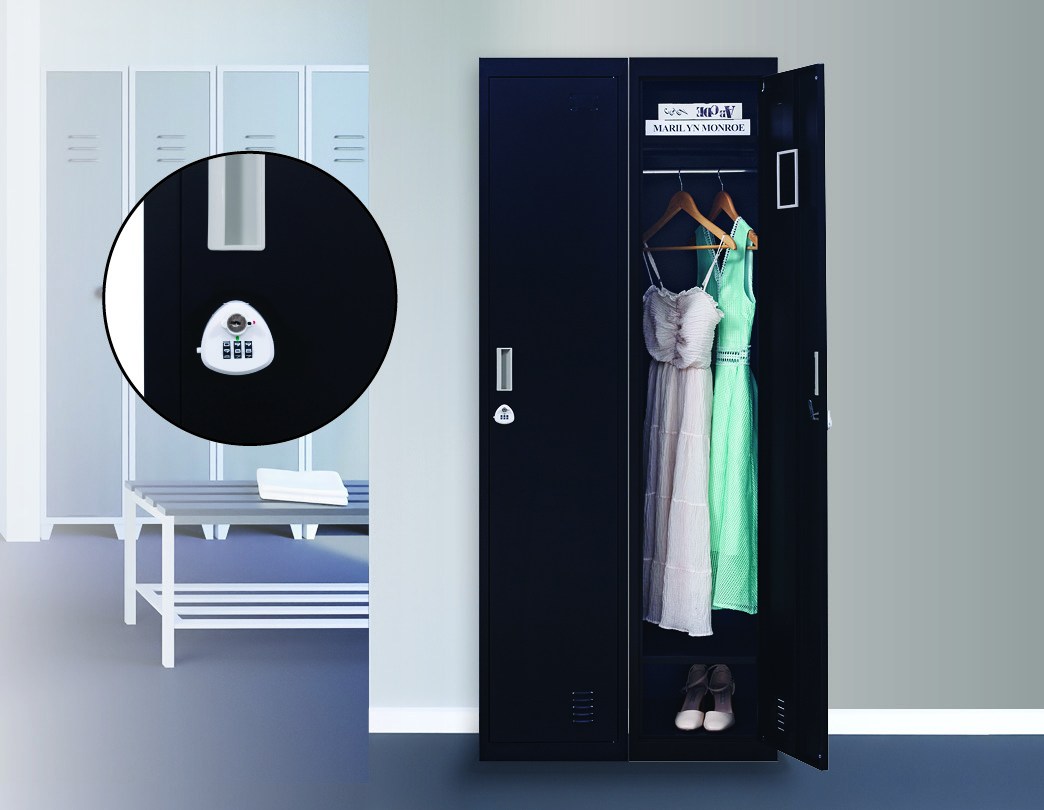 3-digit Combination Lock One-door Office Gym Shed Clothing Locker Cabinet Black
