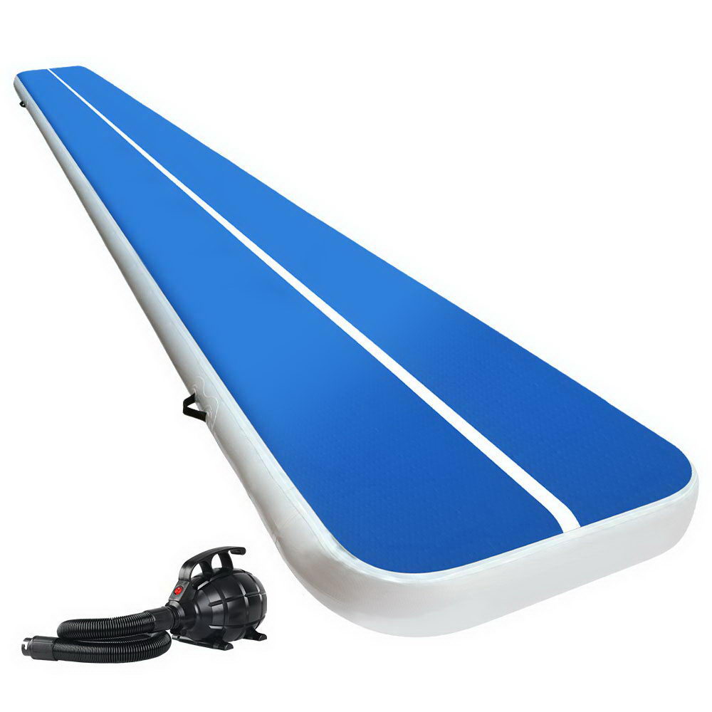 Everfit 6x1m Inflatable Air Track Mat 20cm Thick With Pump Tumbling Gymnastics Blue