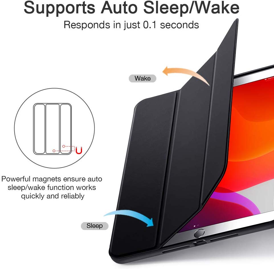 Ipad 10.2 2019 7th Pencil Holder Slim Smart Tpu Soft Edge Case Black