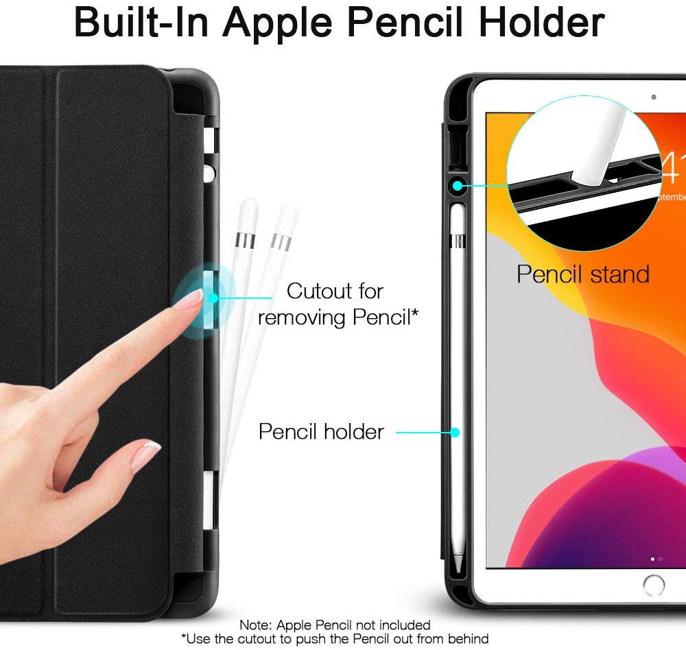 Ipad 10.2 2019 7th Pencil Holder Slim Smart Tpu Soft Edge Case Black