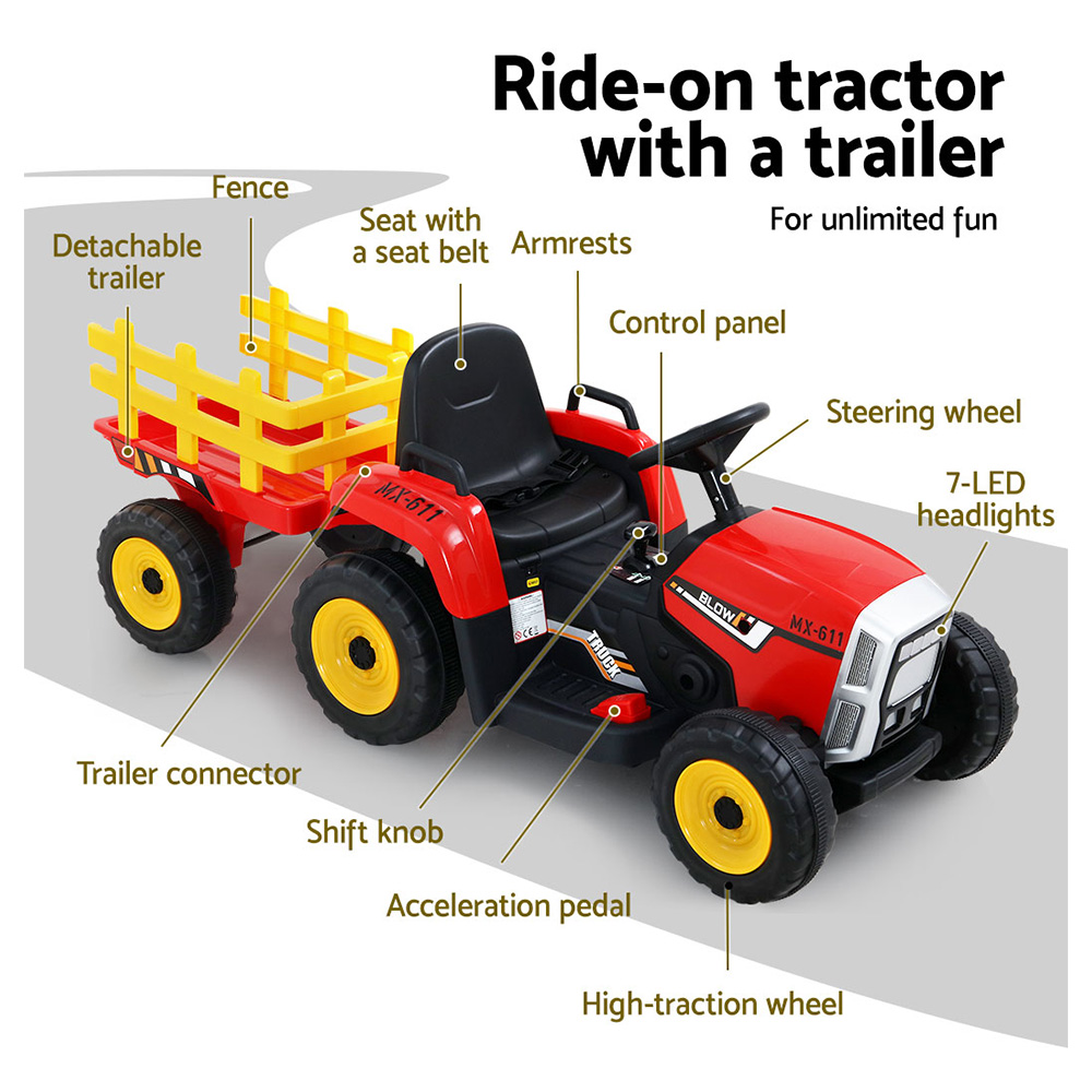 Rigo Ride On Car Tractor Toy Kids Electric Cars 12v Battery Child Toddlers Red