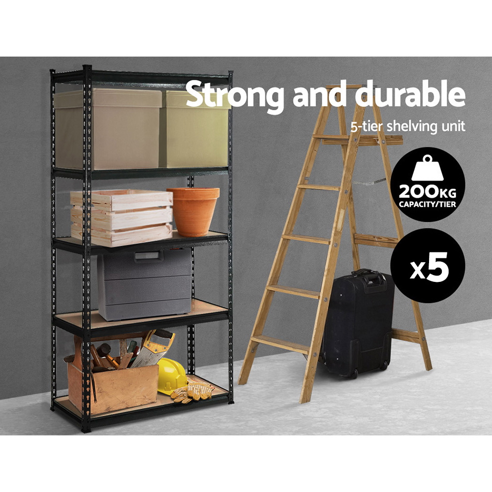 5x1.8m 5-shelves Steel Warehouse Shelving Racking Garage Storage Rack Black