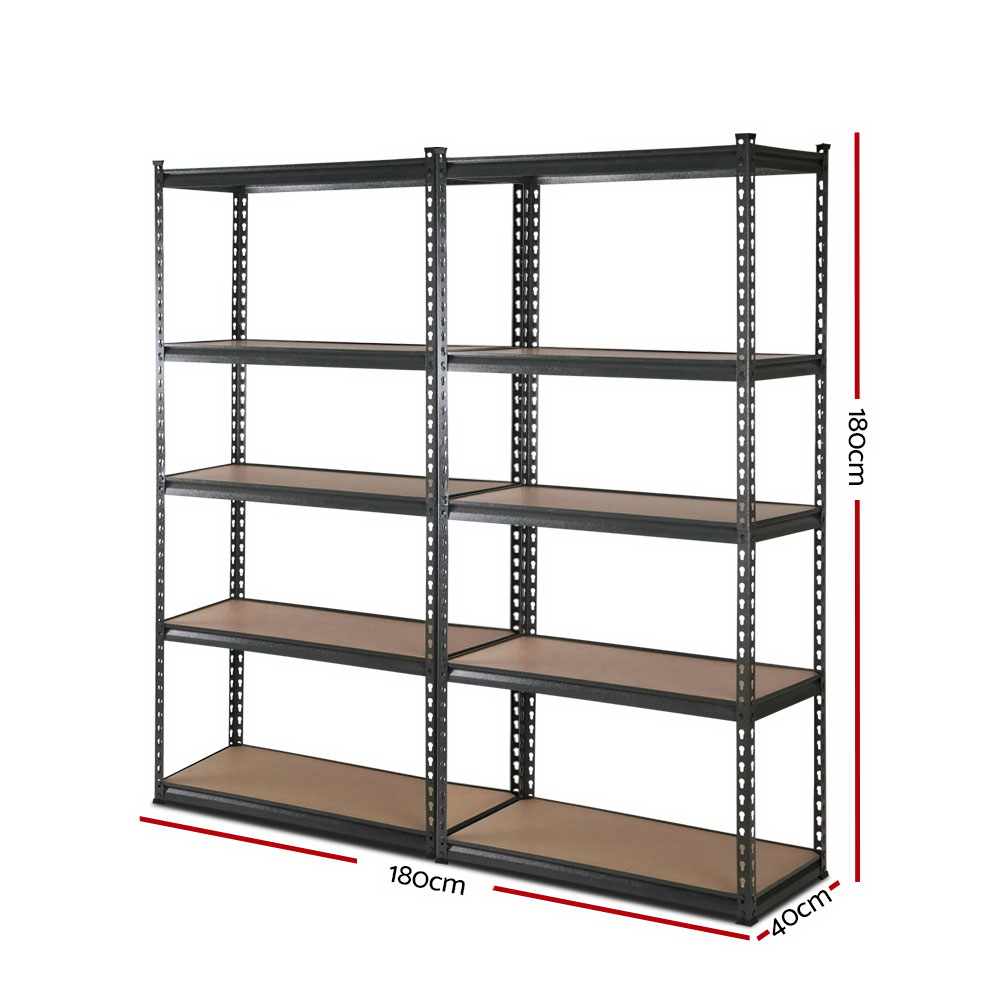 2x1.8m 5-shelves Steel Warehouse Shelving Racking Garage Storage Rack Grey