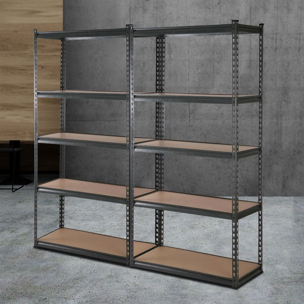 2x1.8m 5-shelves Steel Warehouse Shelving Racking Garage Storage Rack Grey